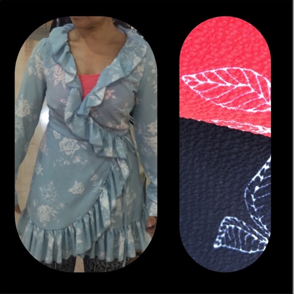 Annie Sez Black Floral Rap Around Dress.  B3 - Picture 2 of 4